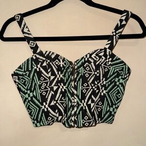 Geometric Patterned Green and Black Women's Top